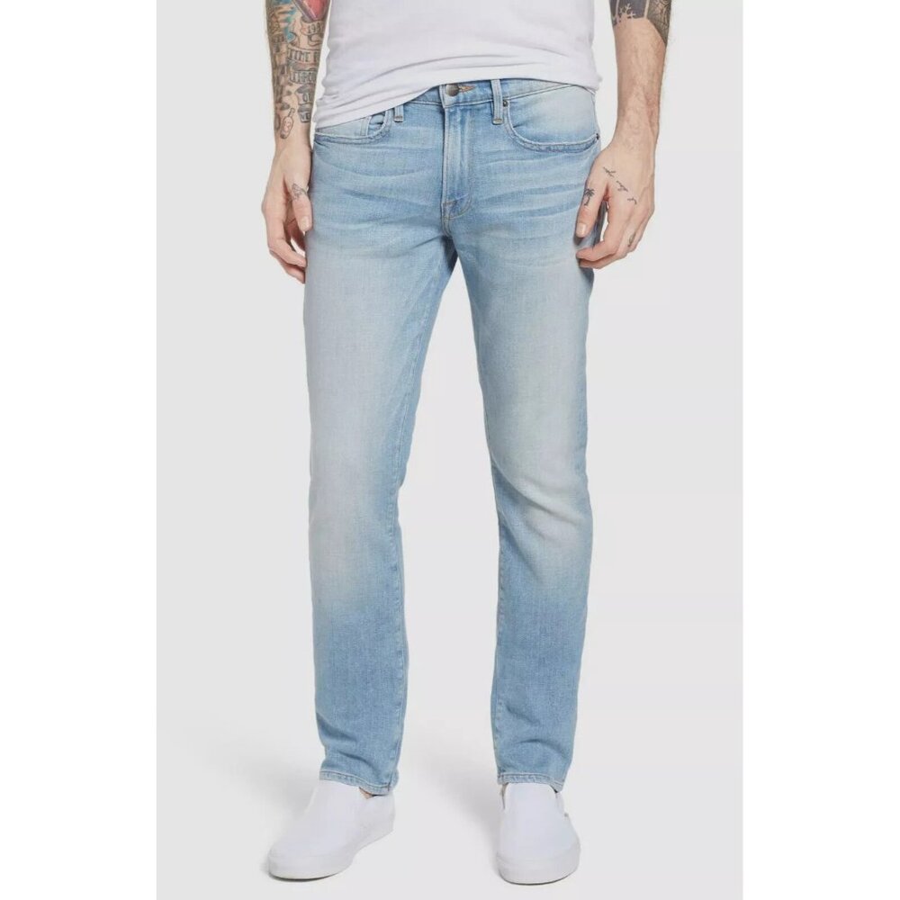 Frame L'homme Skinny Mens Size 36 Blue Faded Jeans Skinny Fit Mid Rise Denim